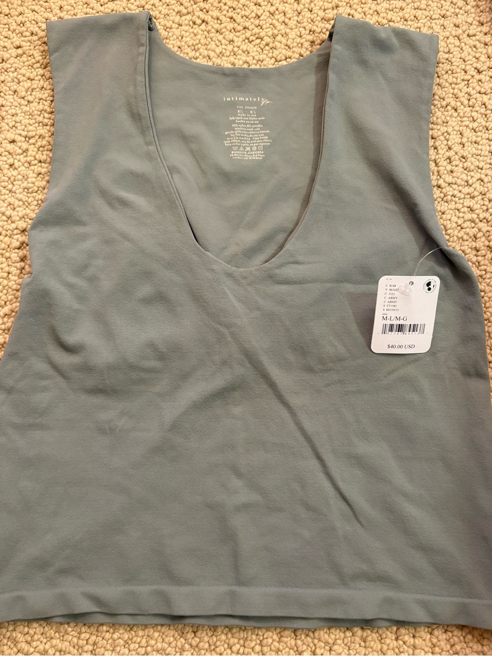 Free People Scoop Neck Tank Top - Sage Green